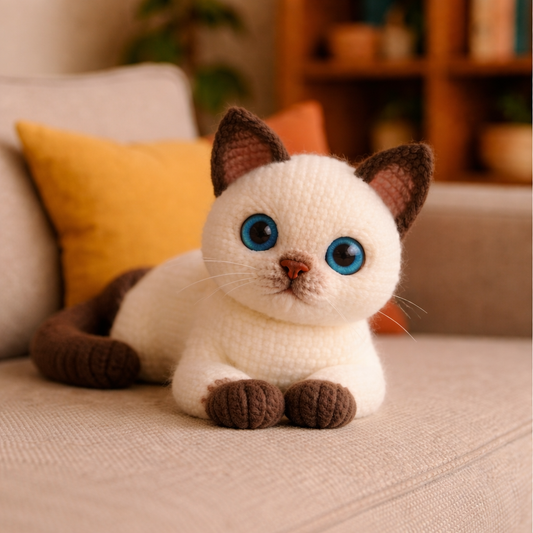 Crochet Siamese Cat Plush Toy – Handmade Amigurumi Cat