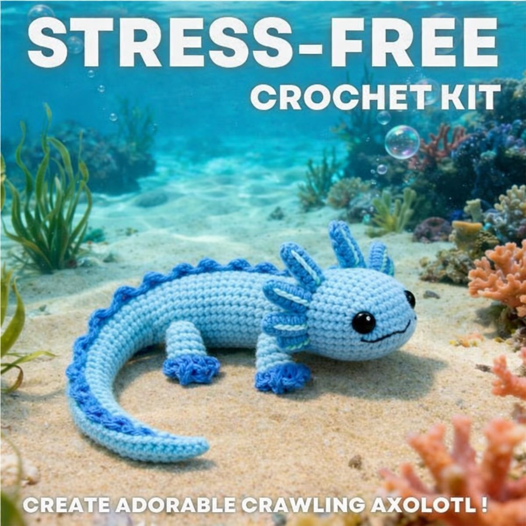 Crochet Blue Axolotl Plush Toy – Handmade Amigurumi Sea Creature