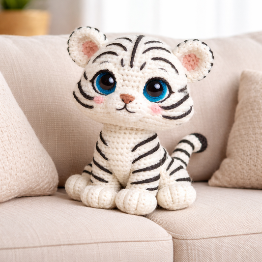 Crochet White Tiger Plush Toy – Handmade Amigurumi Tiger