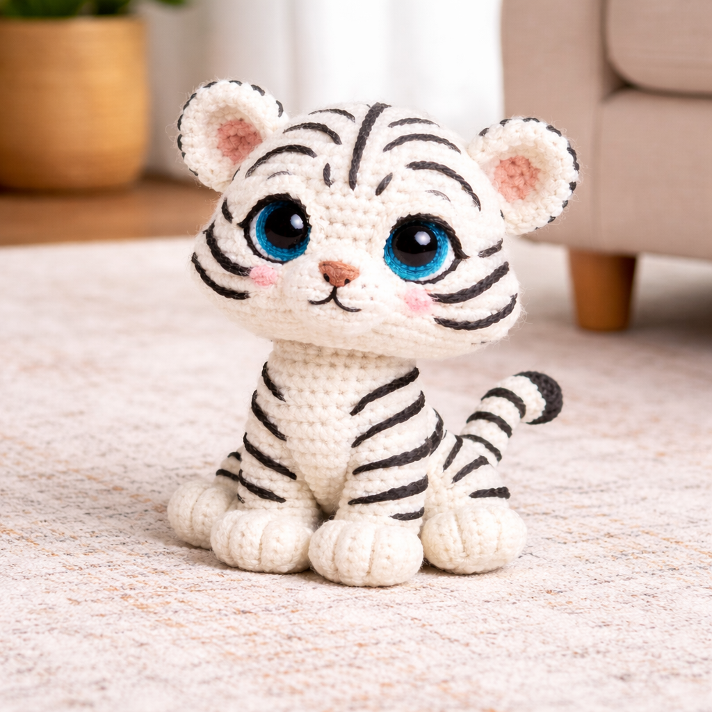 Crochet White Tiger Plush Toy – Handmade Amigurumi Tiger
