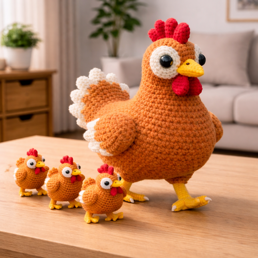 Crochet Chicken Pattern PDF Bundle, Amigurumi Hen and Chicks Crochet Pattern