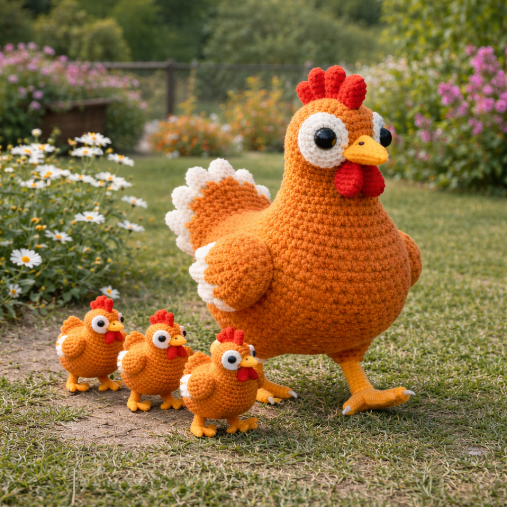 Crochet Chicken Pattern PDF Bundle, Amigurumi Hen and Chicks Crochet Pattern