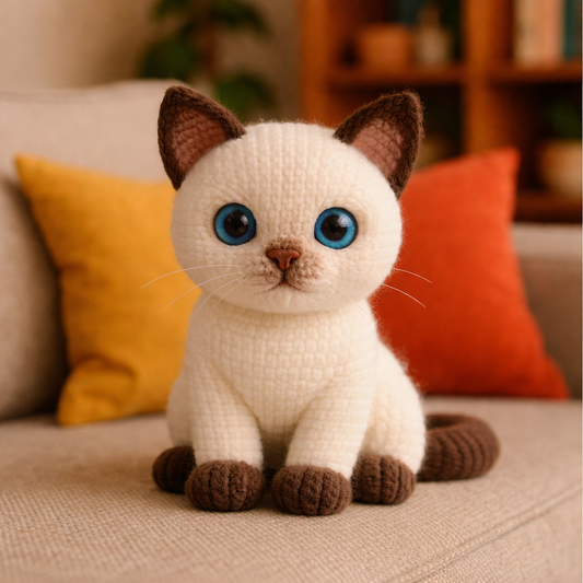 Crochet Siamese Cat Plush Toy – Handmade Amigurumi Cat