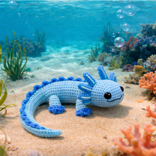 Crochet Blue Axolotl Plush Toy – Handmade Amigurumi Sea Creature