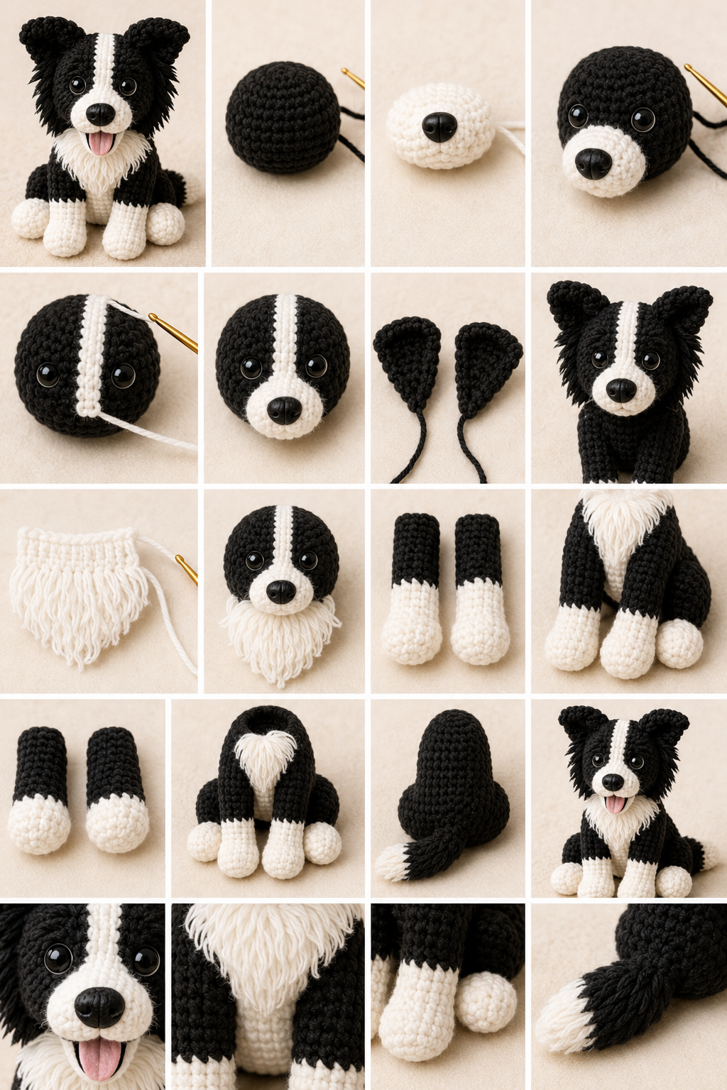 Border Collie Crochet Pattern PDF, Realistic Dog Amigurumi Pattern