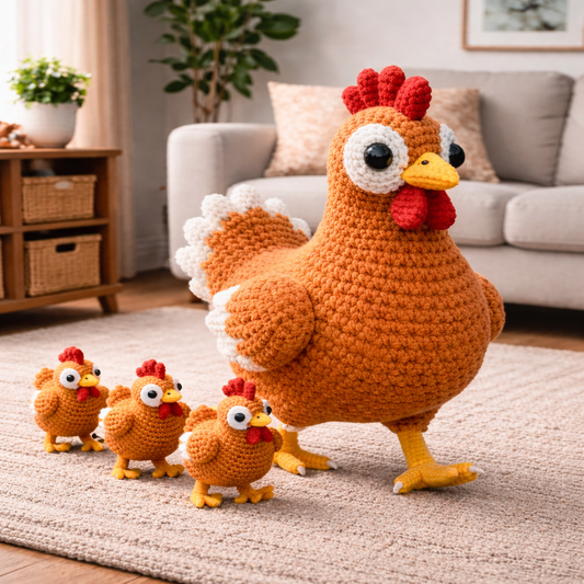 Crochet Chicken Pattern PDF Bundle, Amigurumi Hen and Chicks Crochet Pattern